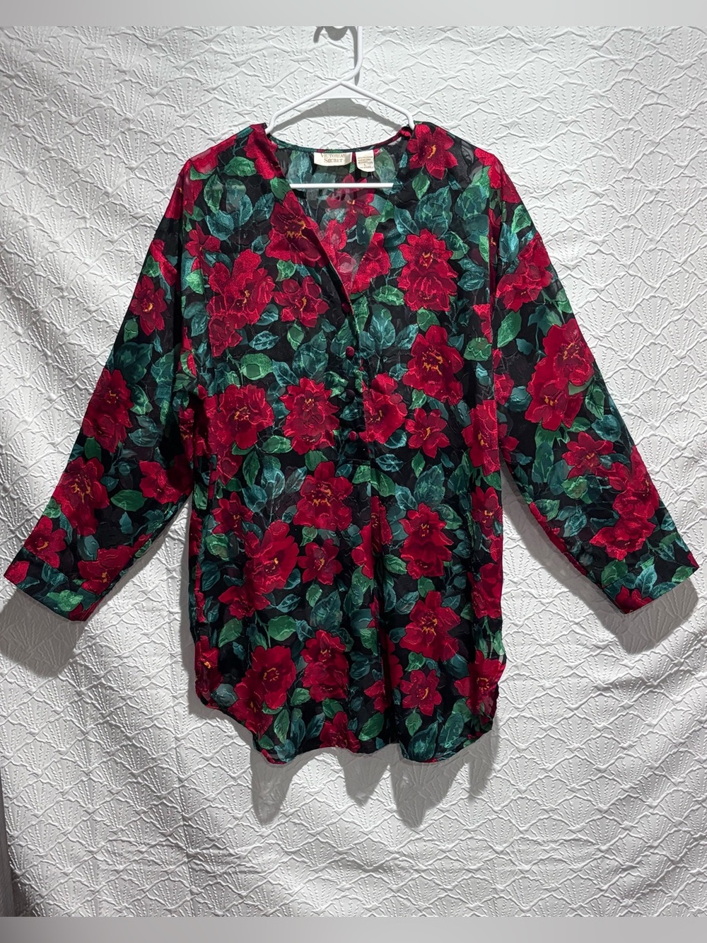 Vintage Victoria’s Secret Floral Sheer Blouse Top Size Large